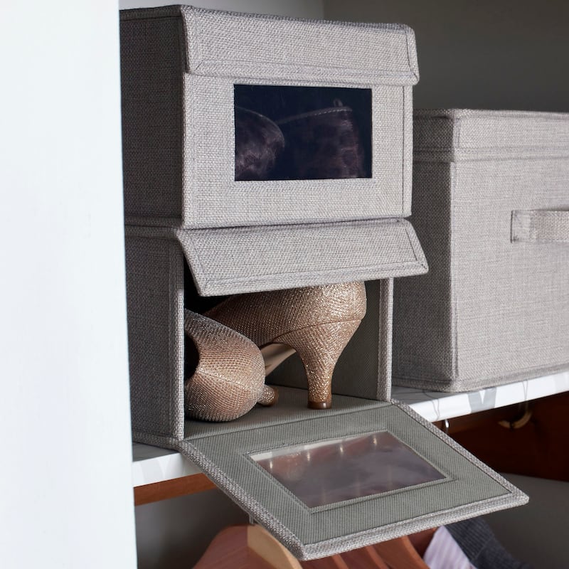 Household Essentials Small Drop Front Shoe Box, Silver, 2-Pack - 8'' x 13'' x 5''