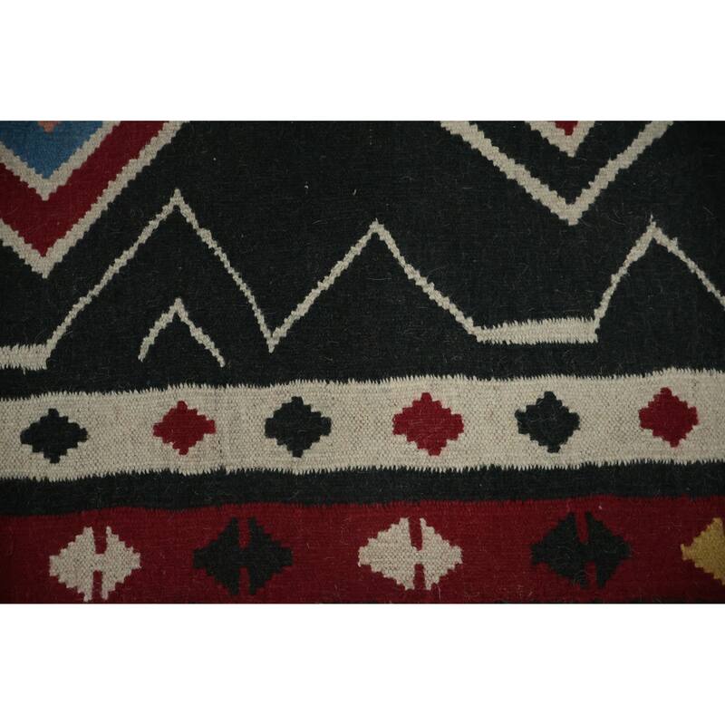 Hand Woven Oriental 100% Wool Carpet Southwestern Tribal Black Kilim Runner Rug - 15' 1'' X 3' 2''