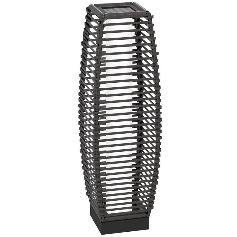 Outdoor Solar Floor Lamp with Warm White LED Waterproof Rattan and Steel Patio Lighting - 7.75" W x 7.75" D x 26.75" H