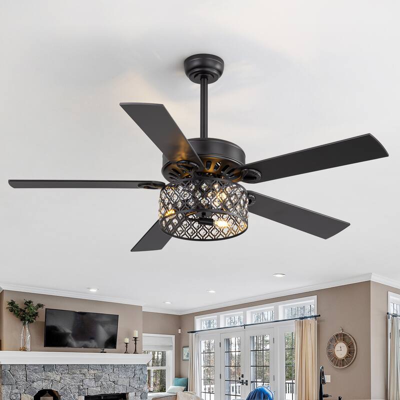 52-inch Reversible 5-Blade Crystal Caged Ceiling Fan with Light and Remote