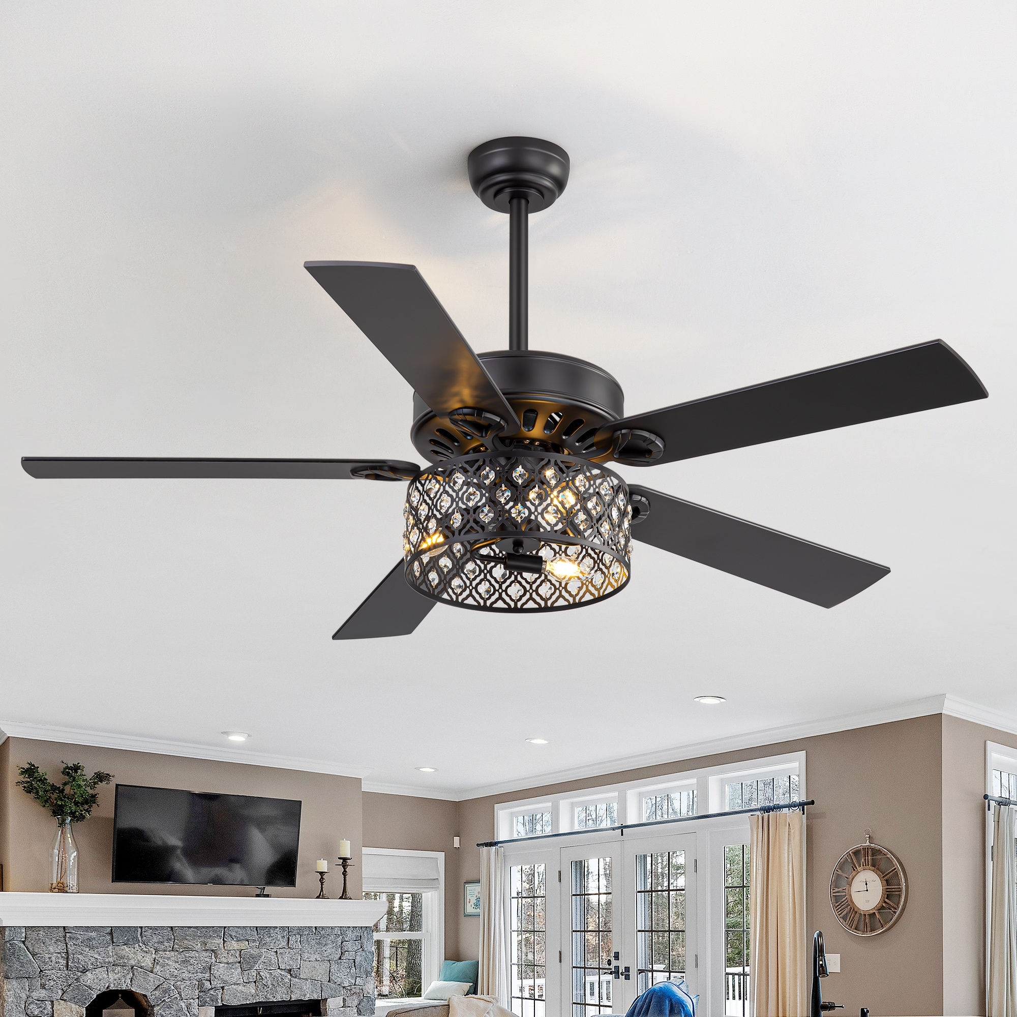 Airsurfer 52-inch Reversible 5-Blade Crystal Ceiling Fan with Light and Remote