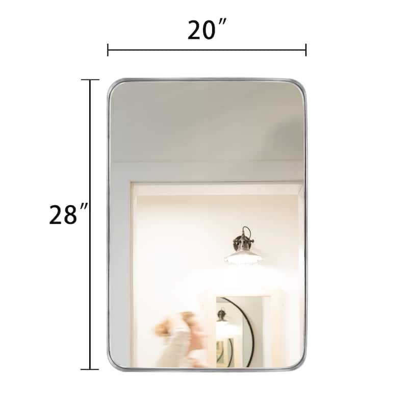 Modern Rectangle Bathroom Vanity Mirror with Metal Frame and Round Corners for Vertical/Horizontal