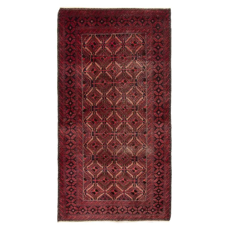 ECARPETGALLERY Hand-knotted Baluch Red Wool Rug - 2'11 x 6'4