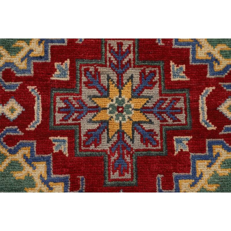Green Kazak Accent Rug Handmade Wool Carpet - 3'3" x 4'11"