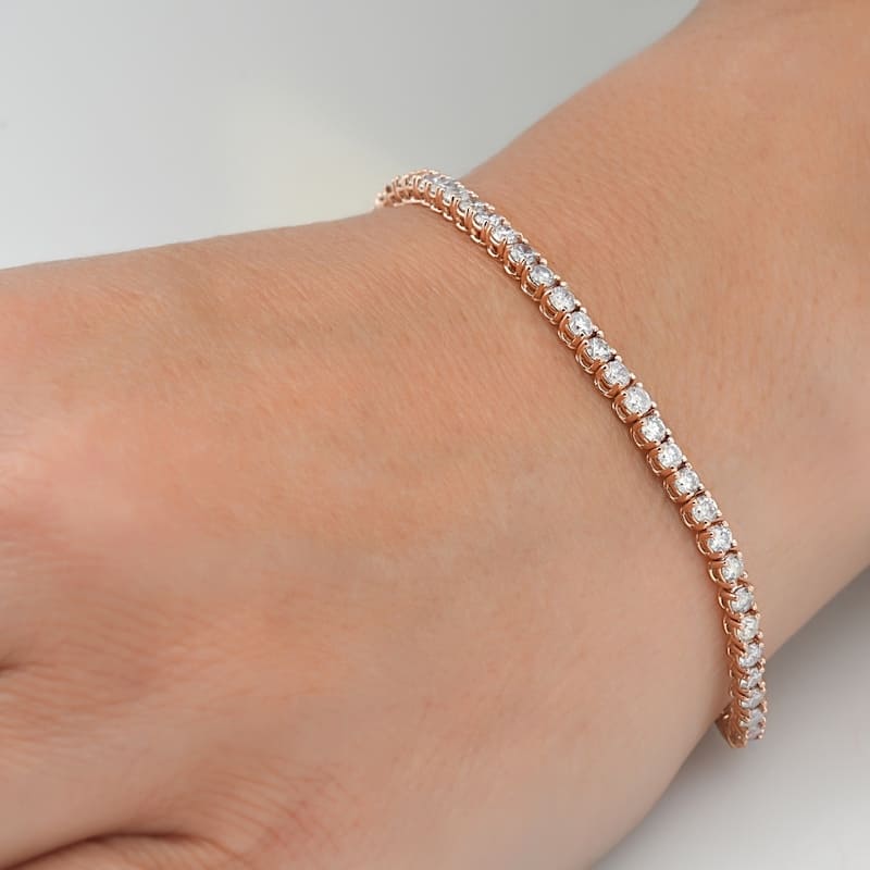 5 Carat TW Round Cut Lab Grown Diamond Tennis Bracelet Yellow Gold Lab Grown