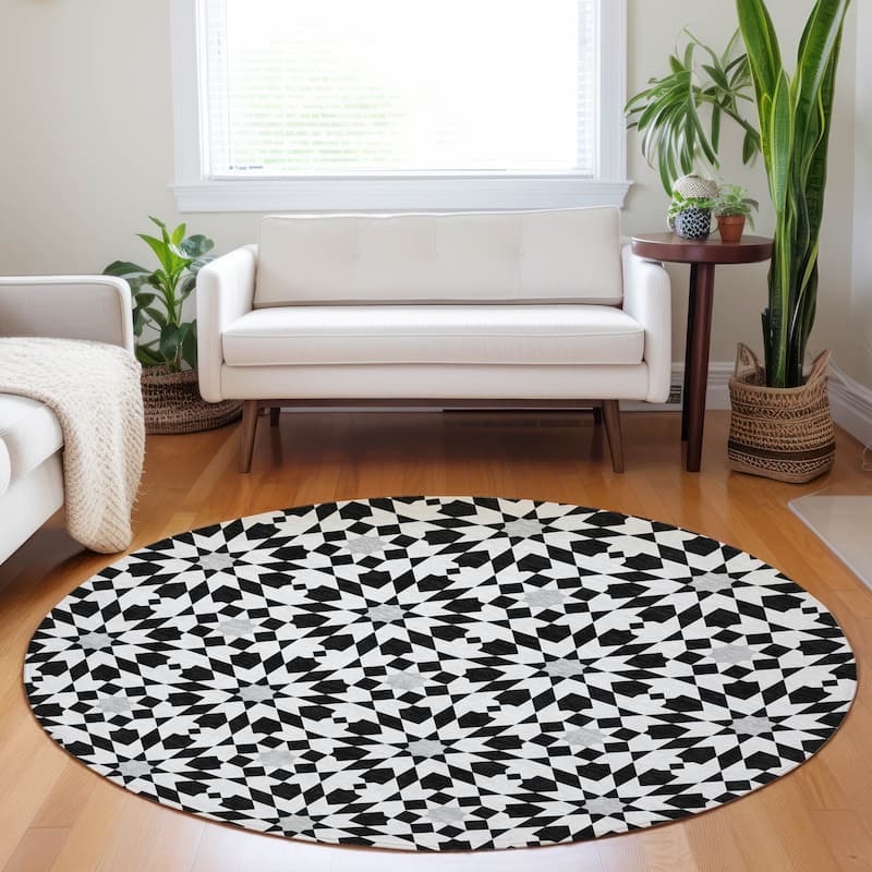 Premium Washable Super Soft Modern Mosaic Mayfield Rug - Black - 8' x 8'