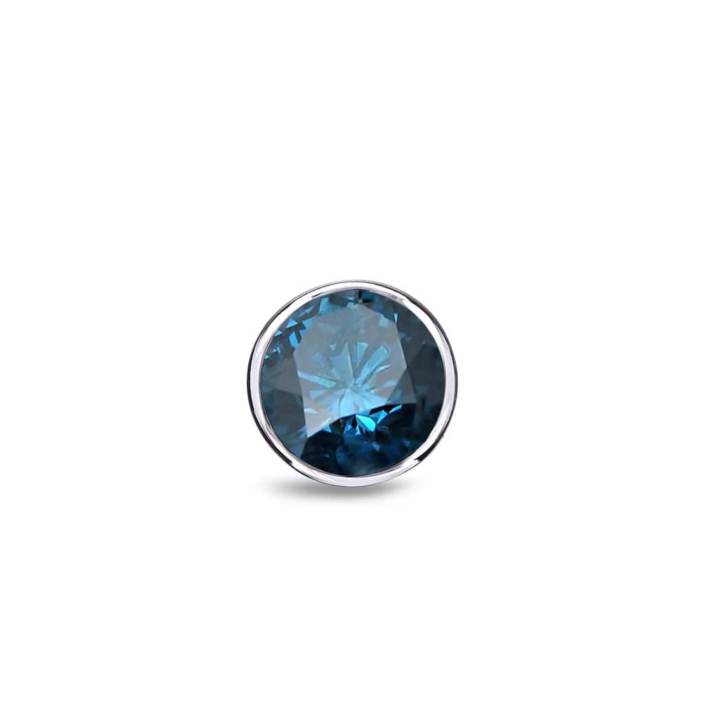 Auriya 14k Gold 1/4ct TDW Bezel-Set Round SINGLE (1) Blue Diamond Stud Earring