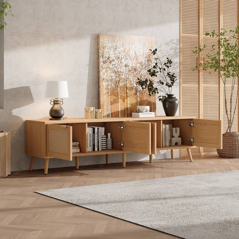 70 inch Rattan TV Stand, Media Console for 80" Television with Cable Management Holes