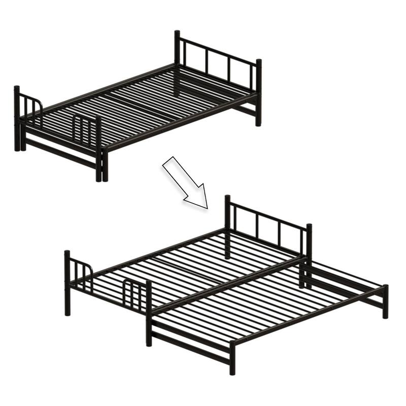 Twin Metal Pull-Out Bunk Bed with Guardrail and Built-In Ladder, Space-Saving Convertible Frame for Bedroom