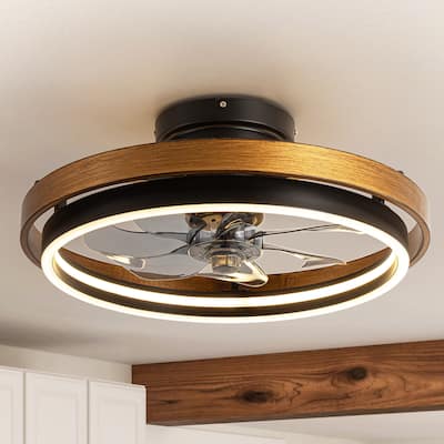 20 in. Modern Circle Wheel Color-Changing Integrated LED Semi-Flush Mount Fandelier w/ Remote Control - 19.6 in. W x 7.6 in. H