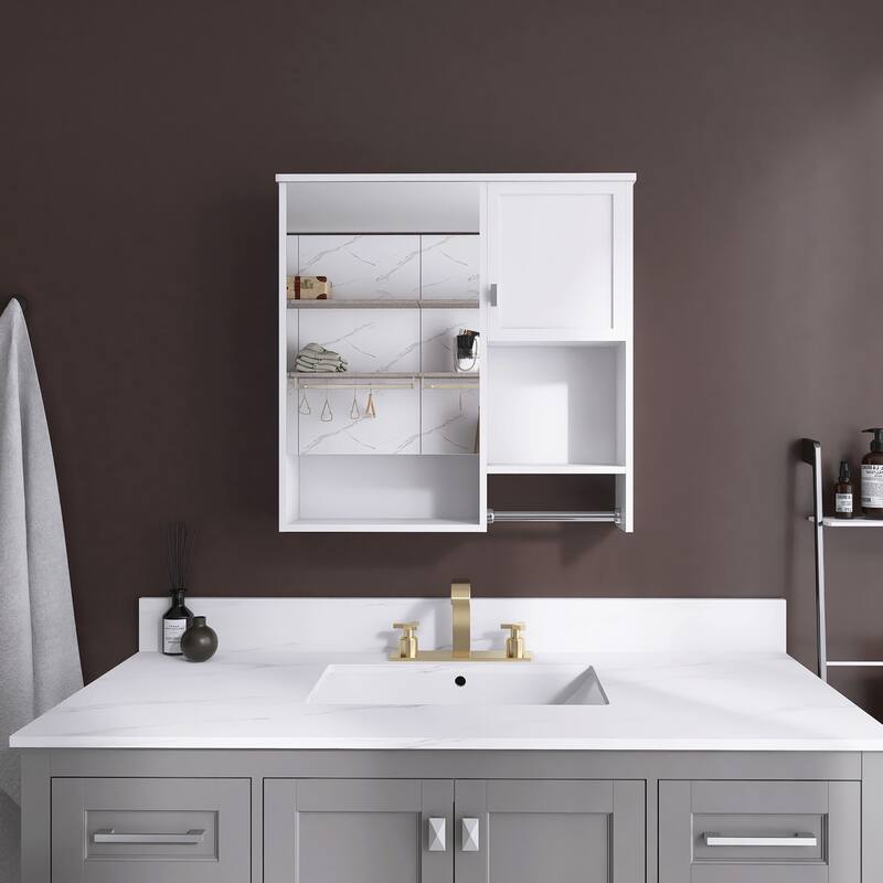 29'' x 28" Rectangular MDF Medicine Cabinet with Mirror - White