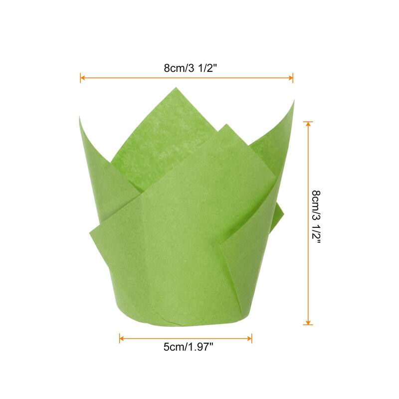 100Pcs Tulip Cupcake Liners Standard Paper Baking Cups Disposable - Green