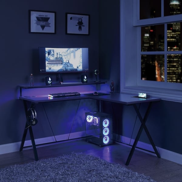 Checkpoint Battlestation L shaped Gaming Desk with RGB LED Lights - On Sale  - Bed Bath & Beyond - 31723649