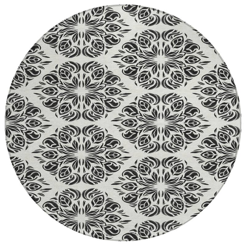 Machine Washable Indoor/ Outdoor Damask Pearl Chantille Rug