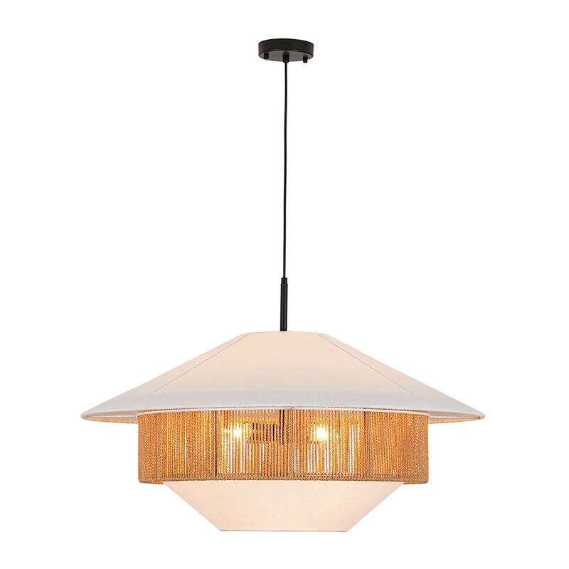 Coastal-style 4-Light Hemp-rope Geometric Linen Fabric Pendant - 33.5 in