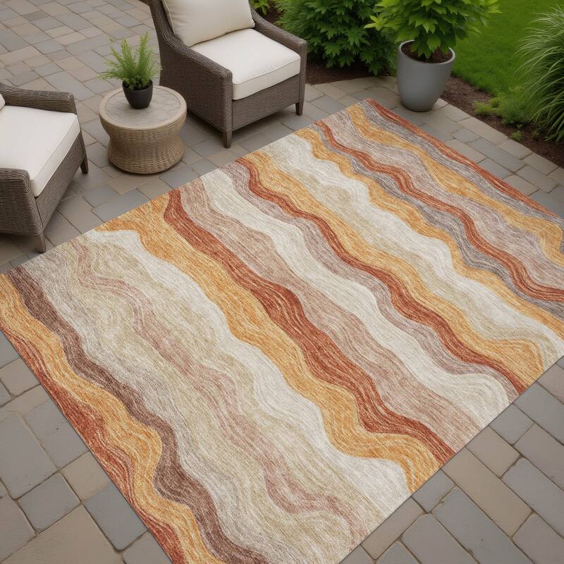 Machine Washable Indoor/ Outdoor Ombre Stripes Chantille Rug