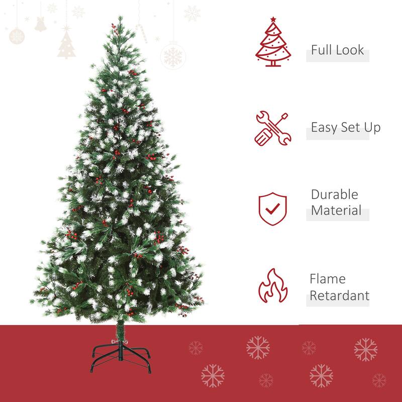 HOMCOM Flocked Christmas Tree with Mistletoe, Xmas Unlit Christmas Tree with Stand