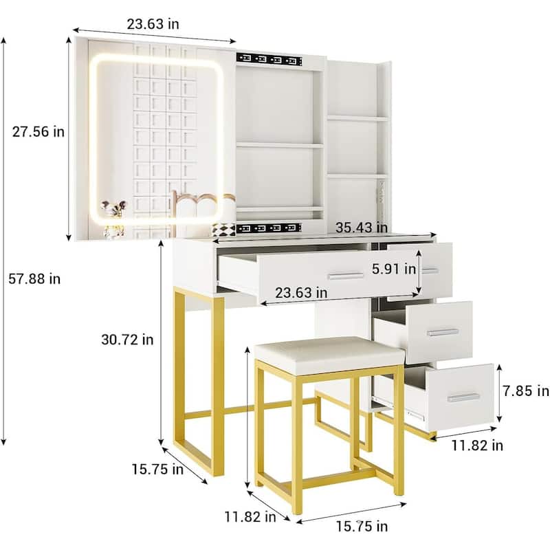 4 Drawers and 5 Shelves Dressing Table, Makeup Vanity Desk with Lighted Mirror