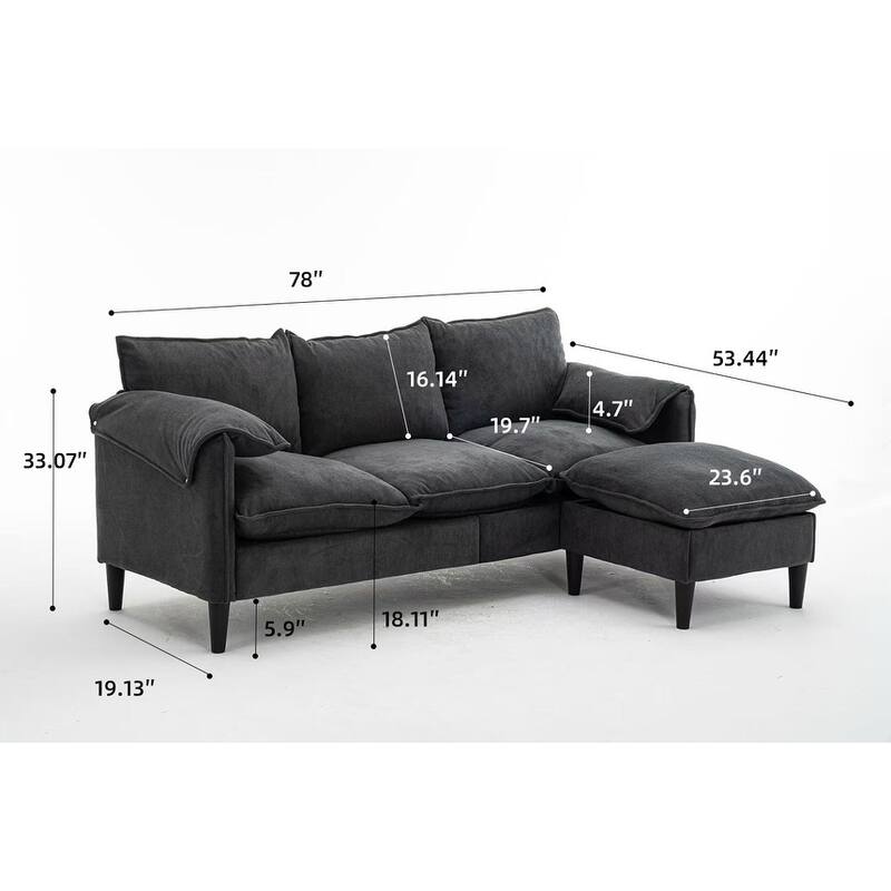 78.74" 3-Seater L-Shaped Convertible Sectional Sofa with Footstools and Storage