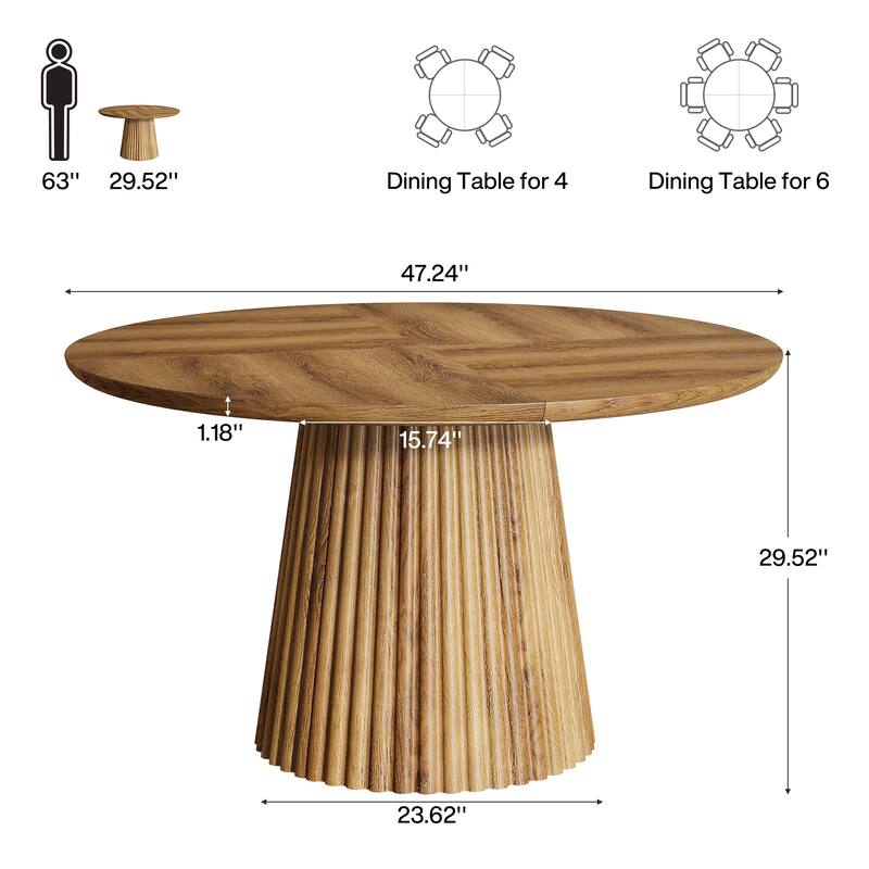 Round Dining Table for 4-6 People, 47" Farmhouse Wood Kitchen Table
