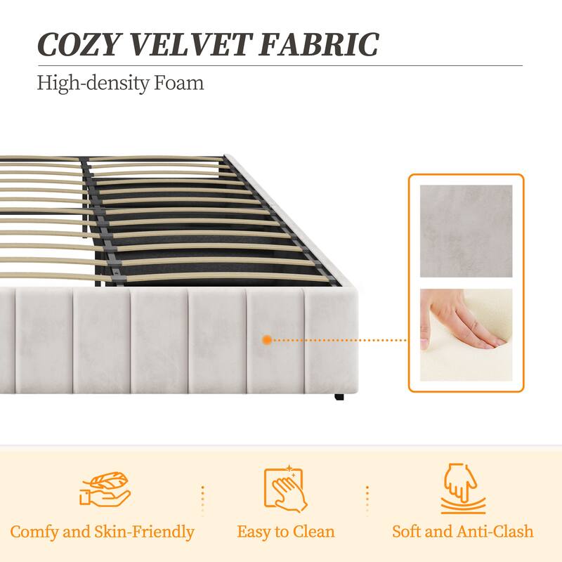 Yaheetech Storage Bed Frame with 3/4 Drawers Upholstered Bed Frame with Metal Slat Support