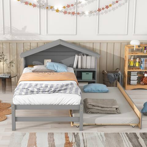 Twin Storage House Bed for kids with Bedside Table,Trundle