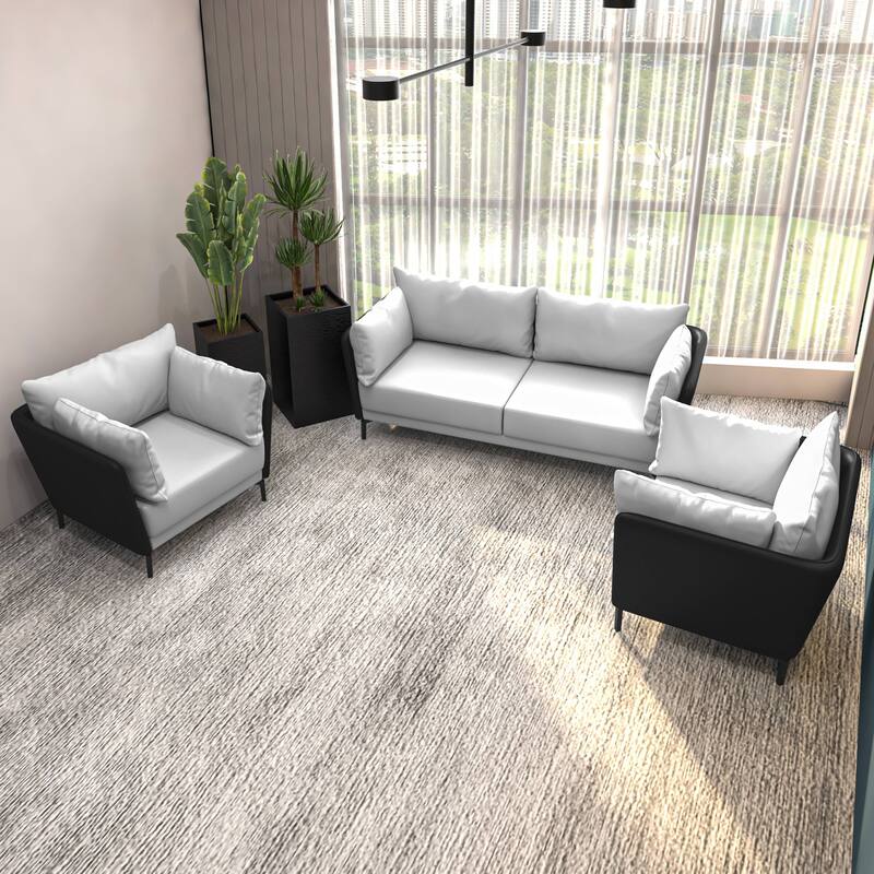 3-Piece Sofa Set Upholstered PU Leather with Metal Legs Removable Cushions for Modern Home Luxify Series by LeisureMod