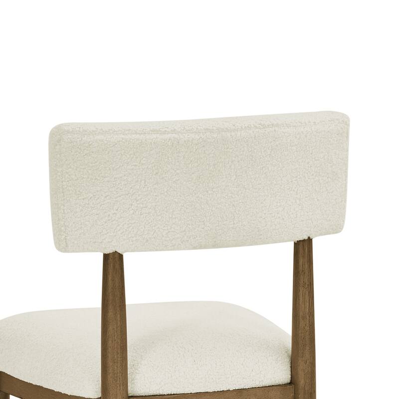 Set of 2 Walnut Oak Dining Side Chairs with Beige Sherpa Fabric