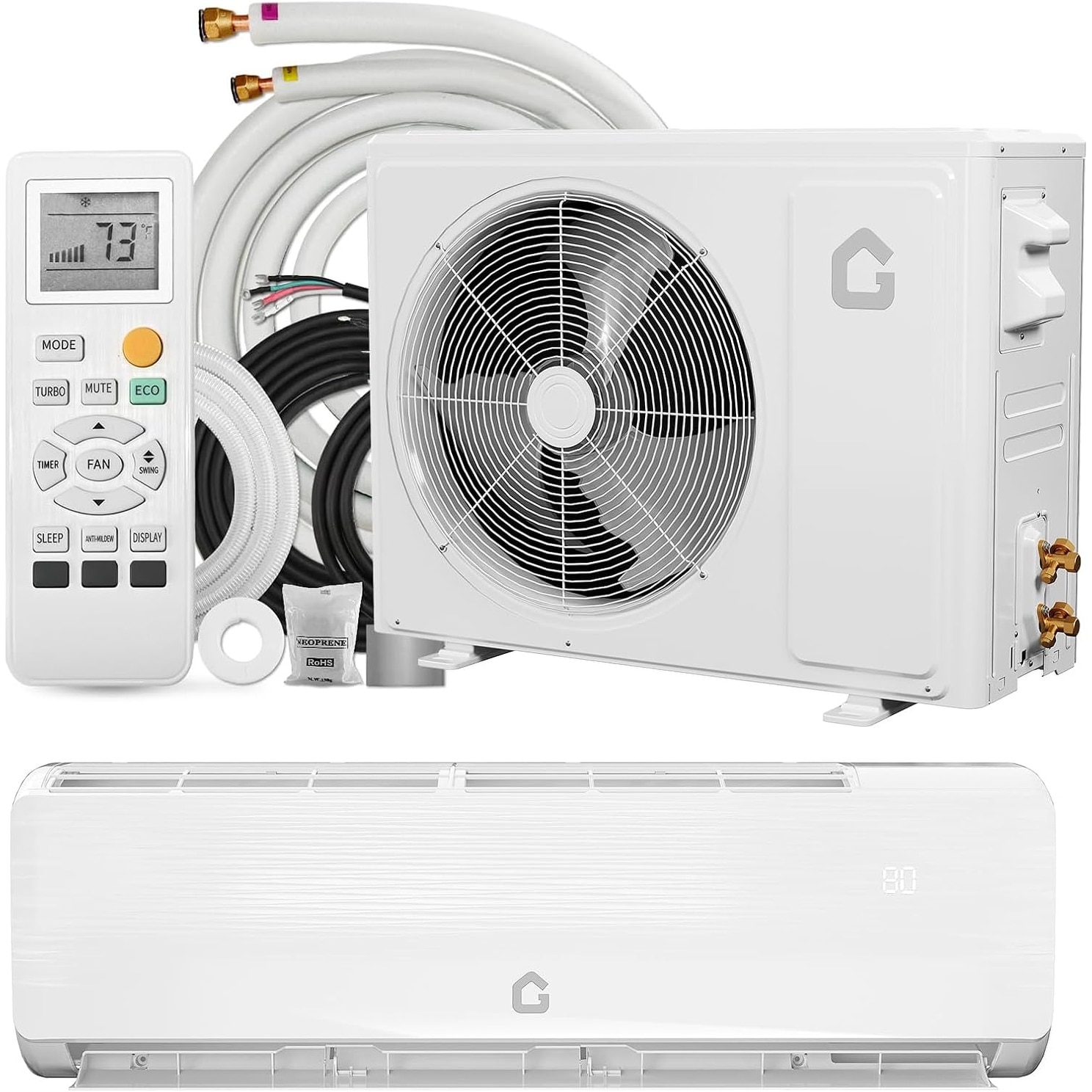 9,000 BTU Mini Split AC/Heat, 19 SEER2 Inverter, 6-in-1 System, 230V