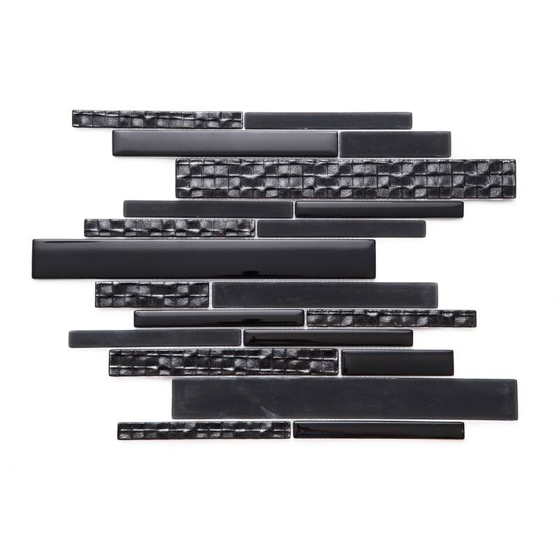 The Tile Life Karma Random Sized Brick Black 12x12 Textured Glass Mosaic Backsplash & Wall Tile