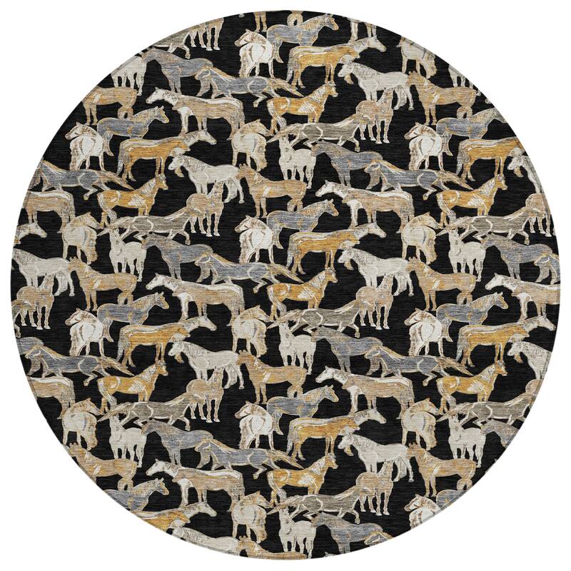 Machine Washable Indoor/ Outdoor Horse Herd Chantille Rug