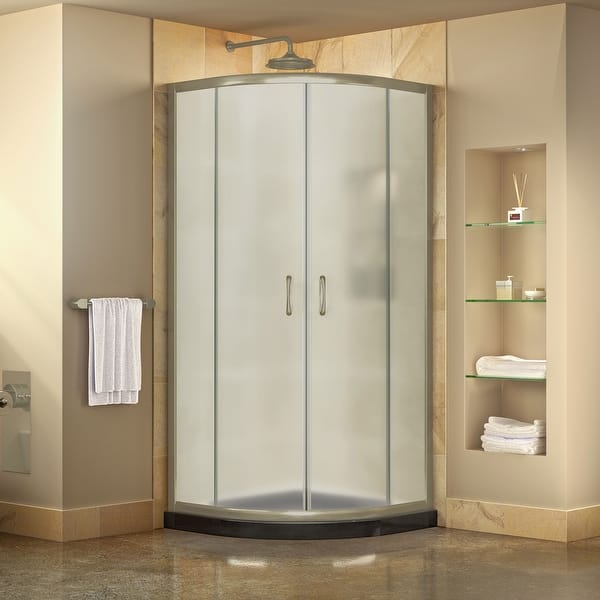 slide 2 of 61, DreamLine Prime 36 in. x 36 in. x 74 3/4 in. Sliding Shower Enclosure and Shower Base Kit - 36" x 36" - 36" x 36" Brushed Nickel; Black; Frosted Glass