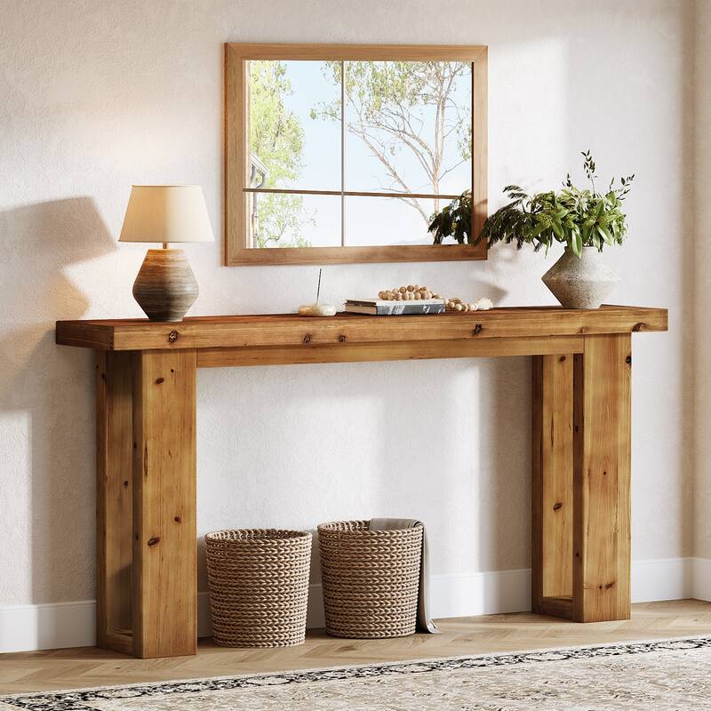 Solid Wood Sofa Table, 63-Inch Long Farmhouse Rectangular Console Table