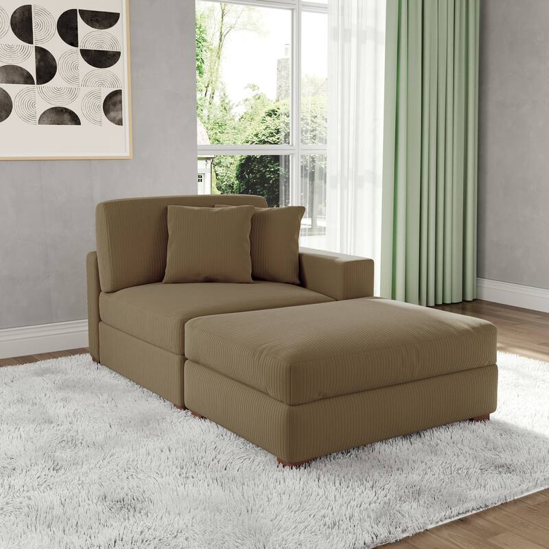 Corduroy Chaise Lounge Sofa with Ottoman for Living Room - Right - Camel/Right