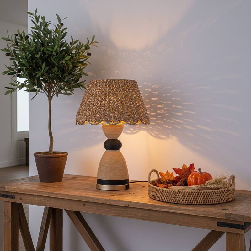 Flora 24" Rattan Table Lamp with USB 3-Way Touch Dimmer