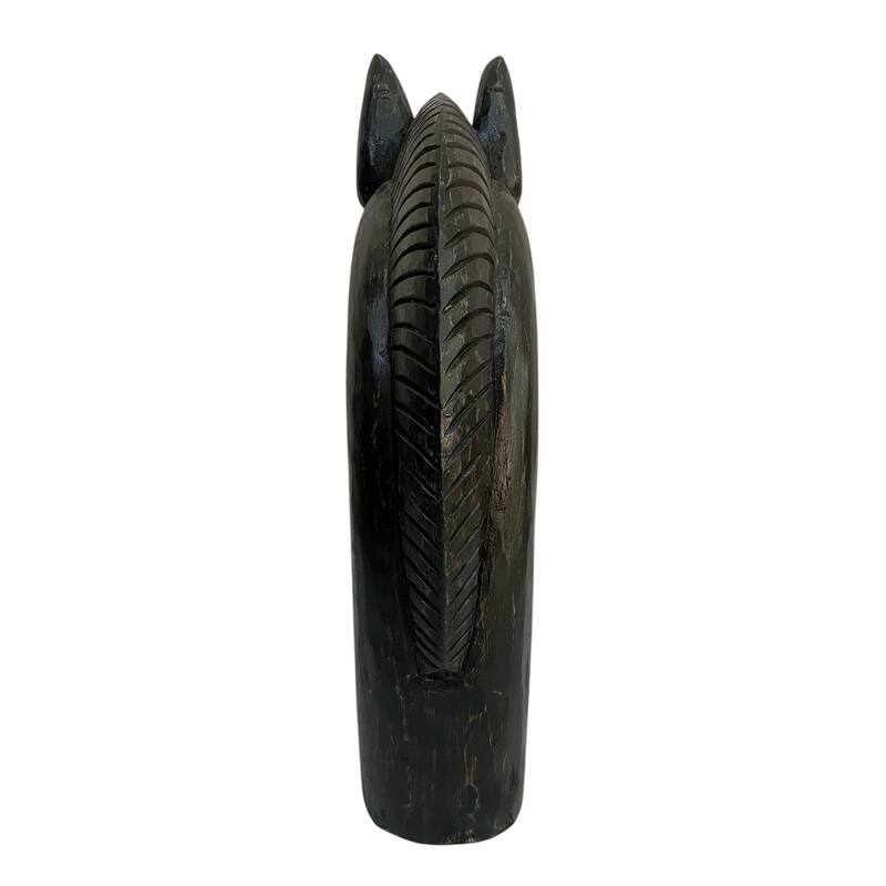Mango Wood Trojan Horse Head Sculpture Rustic Finish - 16" Black - 9.5" x 4" x 16"