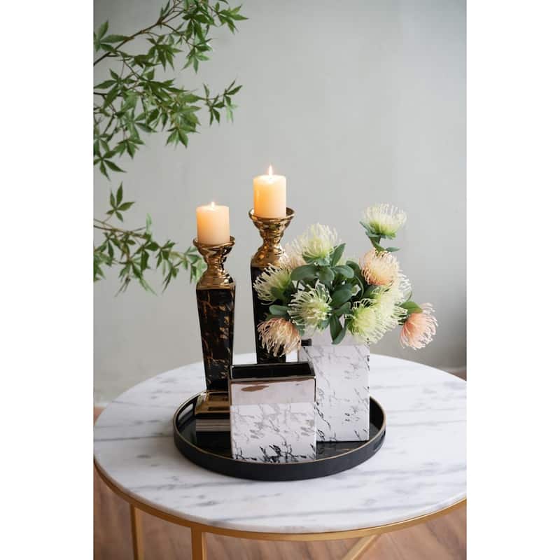 Tall Ceramic Vase - 11.5" - Silver and White