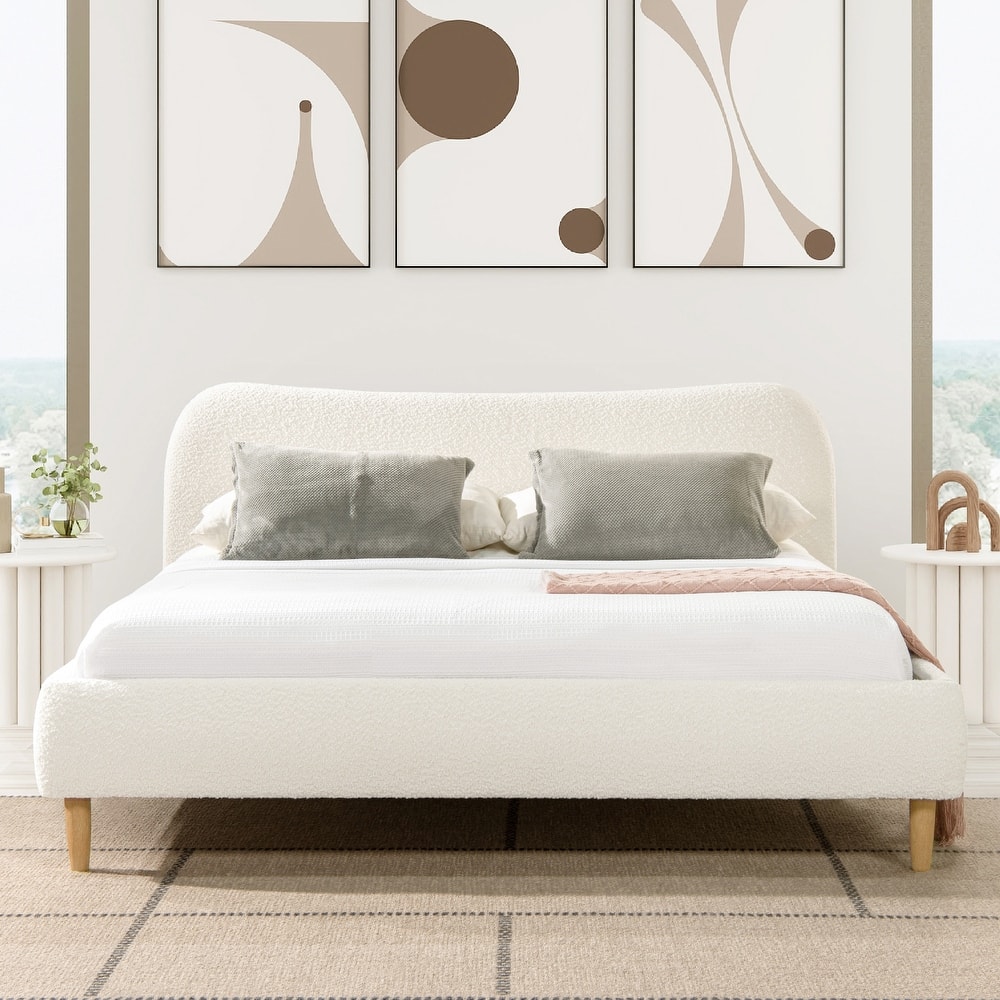 Roman Boucle Sherpa Curved Headboard Modern Platform Bed