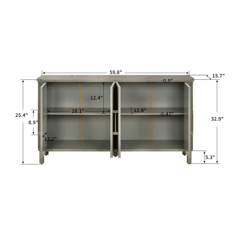 60" Width Four Door Storage Cabinet With Curved Countertop