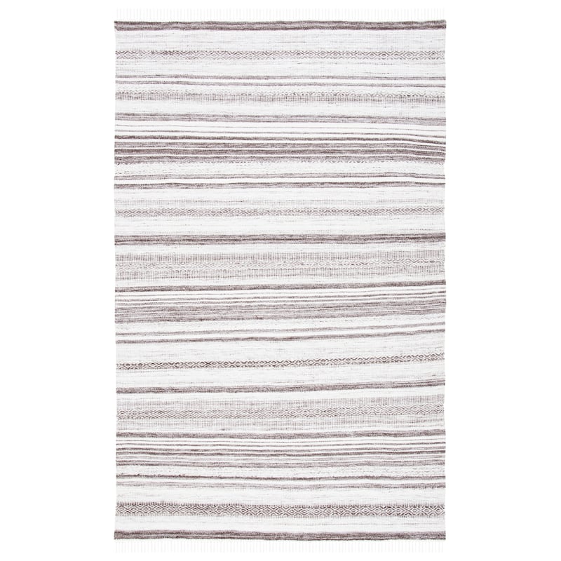 SAFAVIEH Striped Kilim Gudrun Boho Fringe Rug - 7' Square - Brown/Ivory