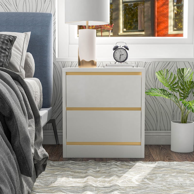 DH BASIC Mod Modern White 2-Drawer Nightstand by Denhour