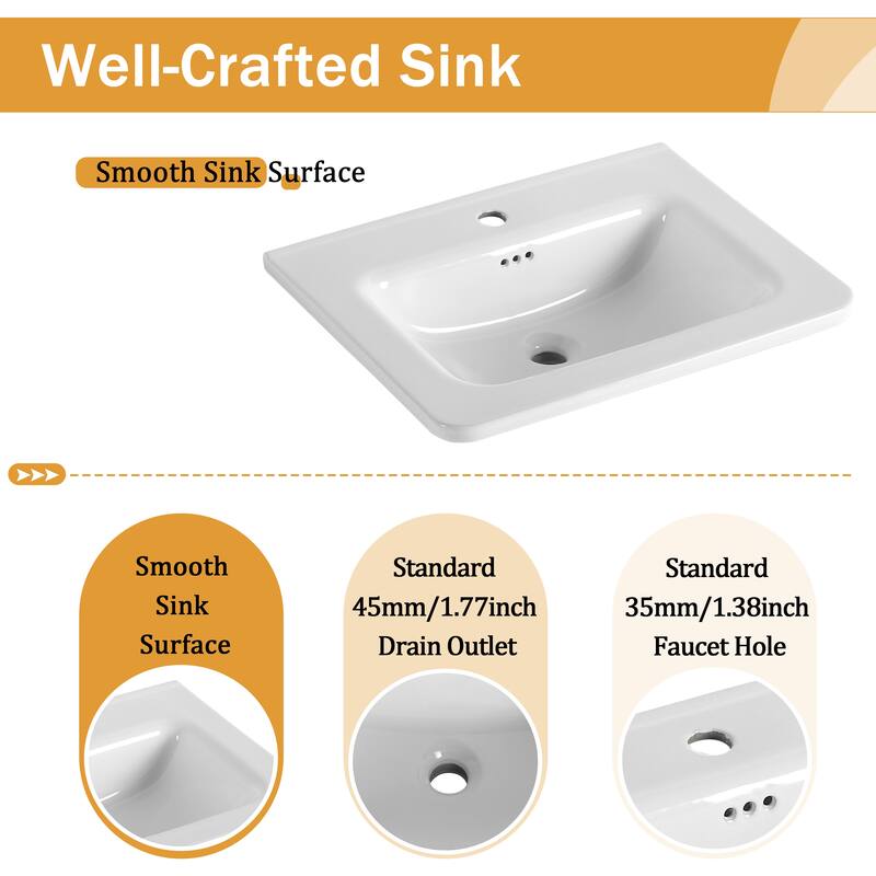 Malwee 24"/36"/48"/60" Floating Bathroom Vanity, Wall Mounted Bathroom Vanity with Ceramic Sink,Soft Close Door and Shelf