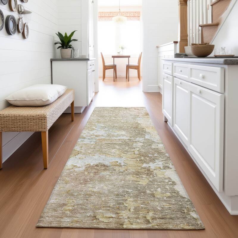 Premium Washable Super Soft Abstract Watercolor Mayfield Rug - Khaki - 2'3" x 7'6"