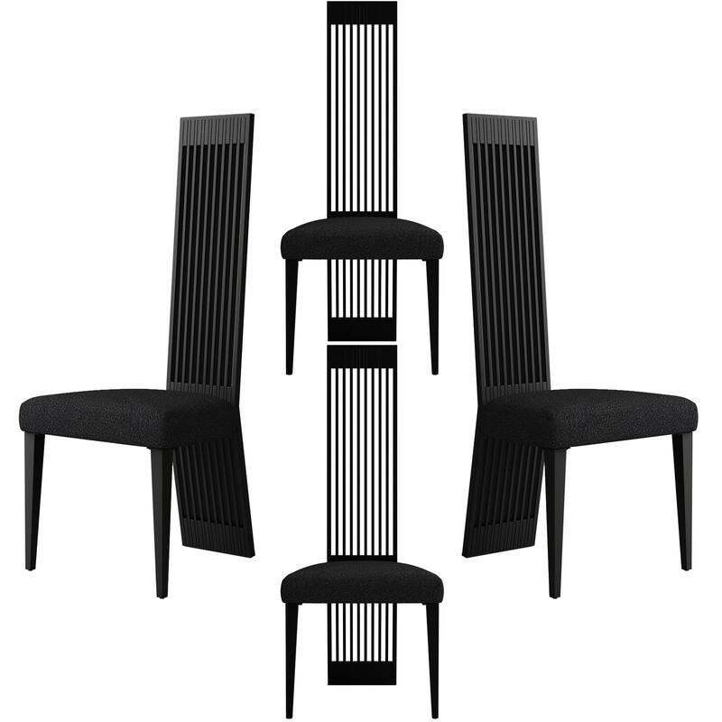 Modern Luxury Boucle Dining Chairs with High Back Design and Metal Legs - Matte Black - Set of 4