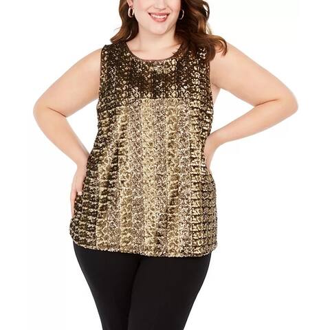 INC International Concepts Women's Plus Size Sequined Tank Top Gold Size 3X