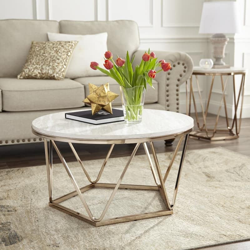 33" Round Coffee Table with Metal Base and Manufactured Wood Top - 33” x 33” x 17.75”