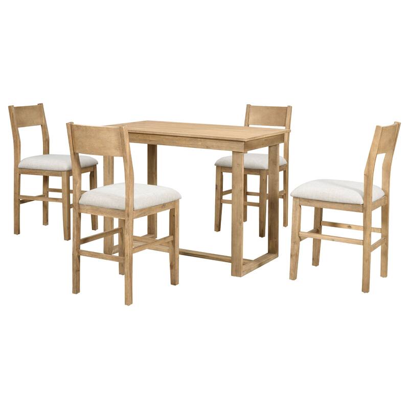 Counter Height 5-Piece Dining Table Set with Rectangular Dining Table and 4 Dining Chairs for Small Space Restaurant Bistro - Brown