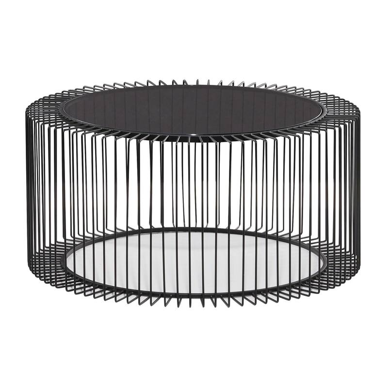 Metal Open Wire Frame Coffee Table with Shaded Glass Top - Black - Roche River Decor