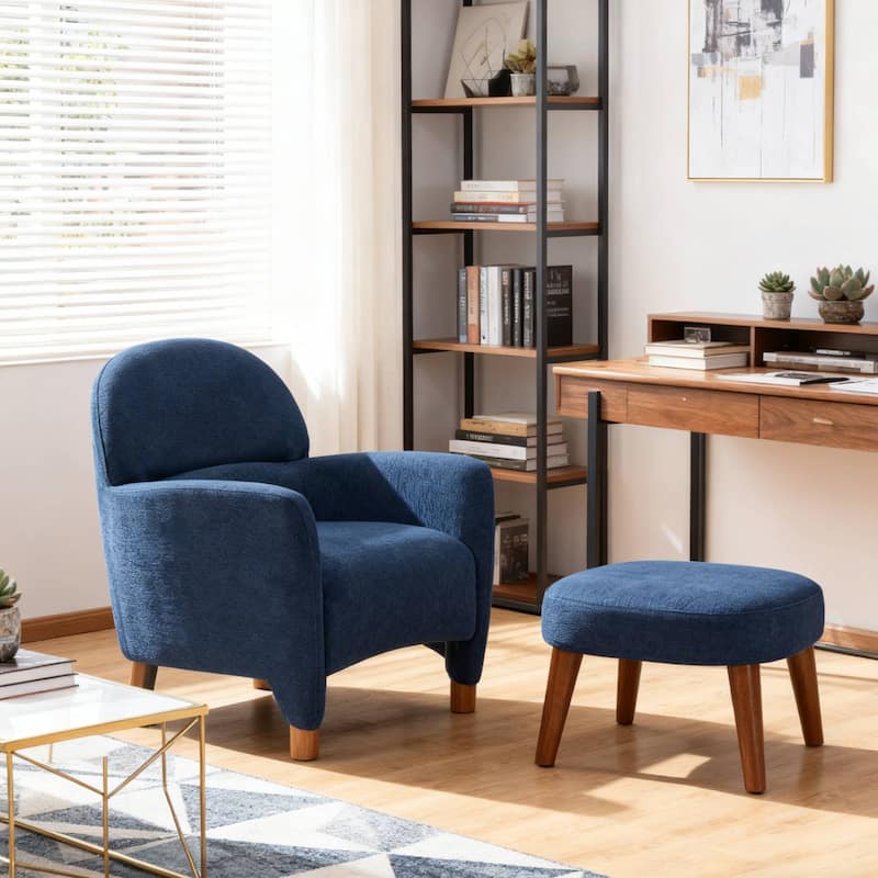 Modern Lazy Chair with Footrest Ottoman - Upholstered Leisure Sofa Chair, Reading Corner Chair for Small Space