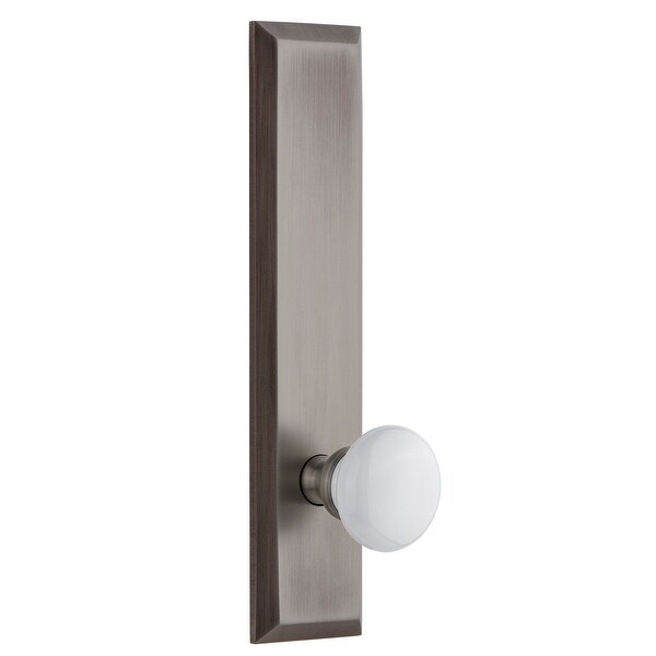 Grandeur FAVHYD_TP_PRV_238_RH Fifth Avenue Solid Brass Tall Plate Right Handed Privacy Door Knob Set with Hyde Park Knob and